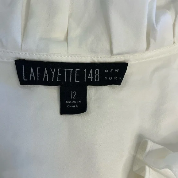 Lafayette 1448 New York off White Ruffle Short Sleeved Blouse size 12 - Picture 9 of 11
